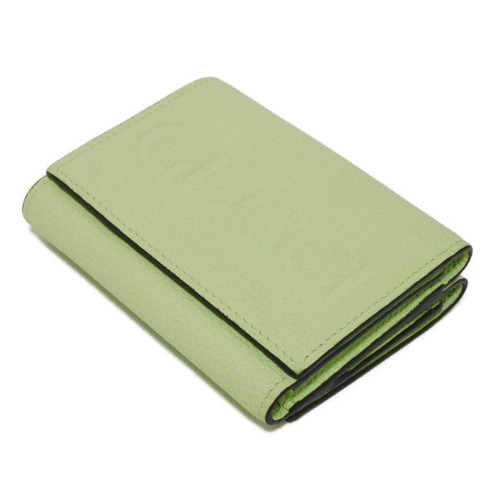 Gucci Tri-fold wallet 731694 0E8IG 3801 Calf leather (embossed) Light green Pastel Trifold Compact Japan Exclusive embossed logo mini wallet unisex(Unisex)