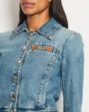 Louis Vuitton Blue Cropped Denim Jacket with Gold Logo Detail and Gold Buttons RRP £2,110 Size FR 34 (UK 6)