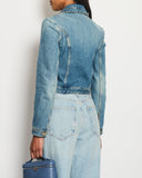 Louis Vuitton Blue Cropped Denim Jacket with Gold Logo Detail and Gold Buttons RRP £2,110 Size FR 34 (UK 6)