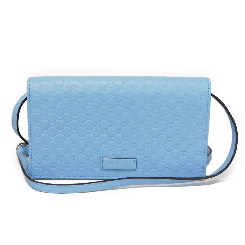 Gucci Long Wallet Purse 466507 BMJ1G 4503 GG striped leather Light blue logo double G pastel unused Micro GG Shima Guccissima Shoulder Wallet unisex(Unisex)