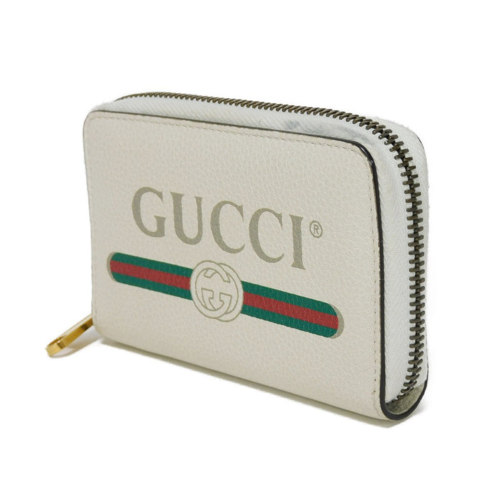 Gucci Coin case 496319 0GCAT 8820 Textured leather Ivory x green x red Shelley Webb White Vintage logo print Compact zip-around wallet unisex(Unisex)