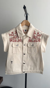 Dior Ivory Denim Jacket with Coral Butterfly Bead Detail - FR38 / 6