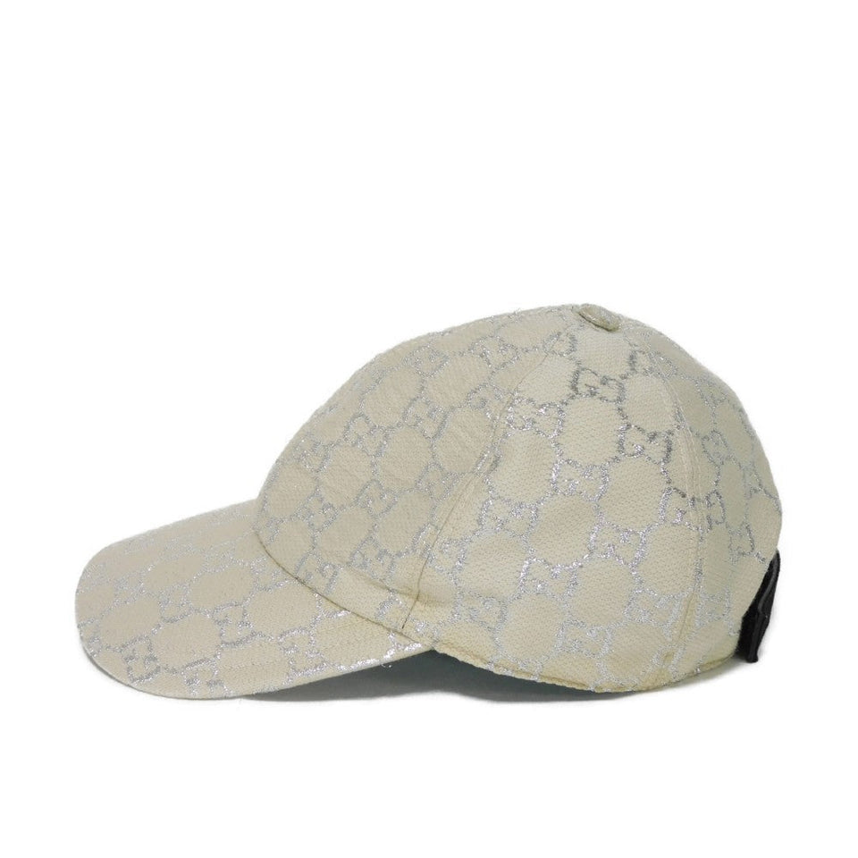 Gucci hat 631953 3HK75 9060 Outer: Wool 71(%) x Nylon 17(%) Metal fiber 12(%) Lining: Rayon 72(%) Silk 28(%) white Double GS 22" Wool Nylon Ivory Silver Velcro GG glitter Baseball cap Women