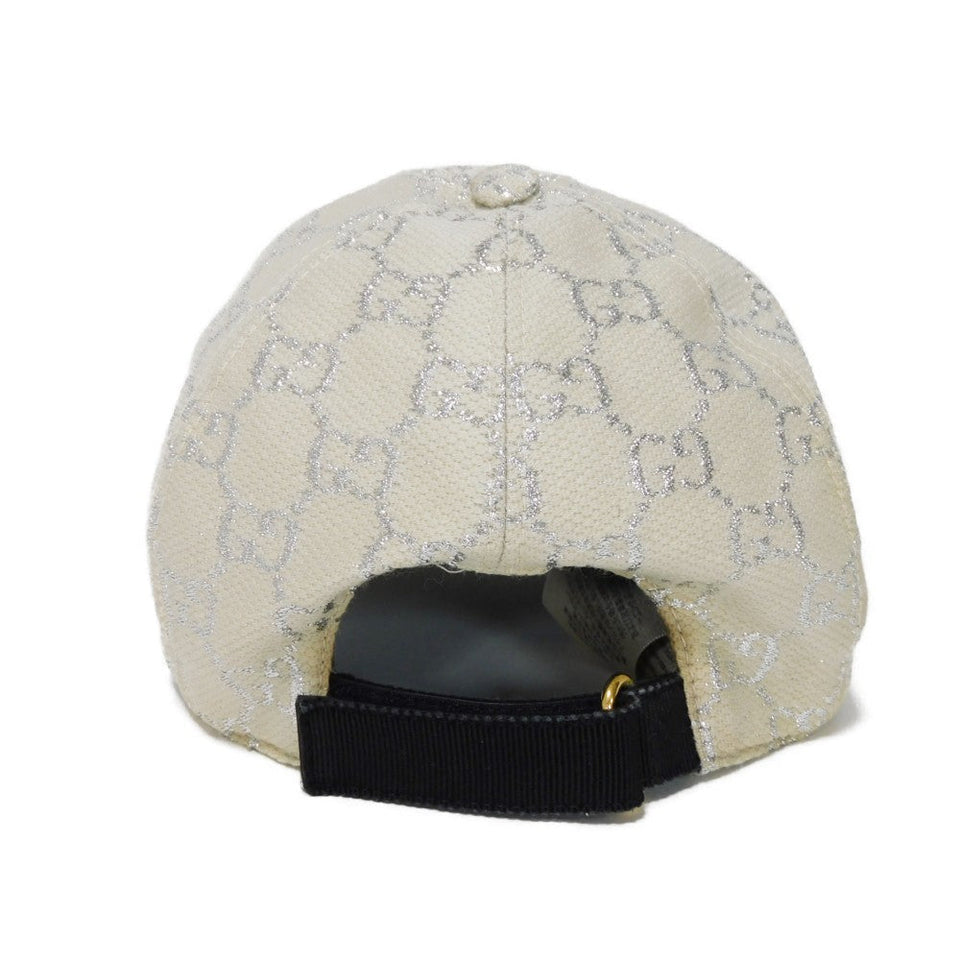 Gucci hat 631953 3HK75 9060 Outer: Wool 71(%) x Nylon 17(%) Metal fiber 12(%) Lining: Rayon 72(%) Silk 28(%) white Double GS 22" Wool Nylon Ivory Silver Velcro GG glitter Baseball cap Women