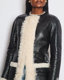 Louis Vuitton Black Leather, Shearling Lined Coat Size FR 36 (UK 8)