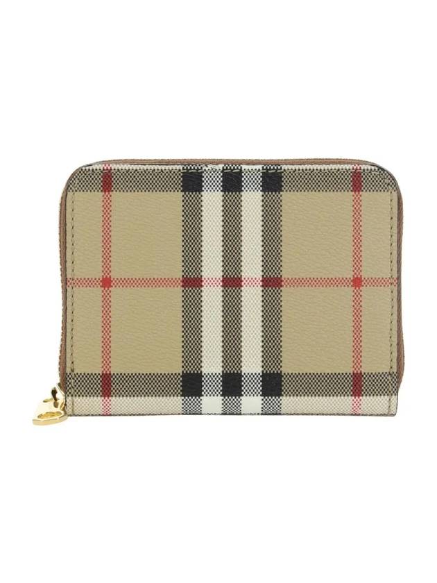 Luxury Burberry Check Leather Coin Wallet Beige
