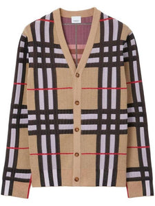 Luxury Burberry Check Technical Cotton Blend Cardigan Archive Beige