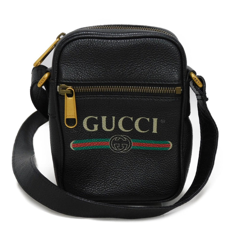 Gucci Shoulder Bag 574803 0Y2AT 8163 Textured leather Black x green x red Web Stripe Shelly Vintage logo print Micro Messenger Bag unisex(Unisex)