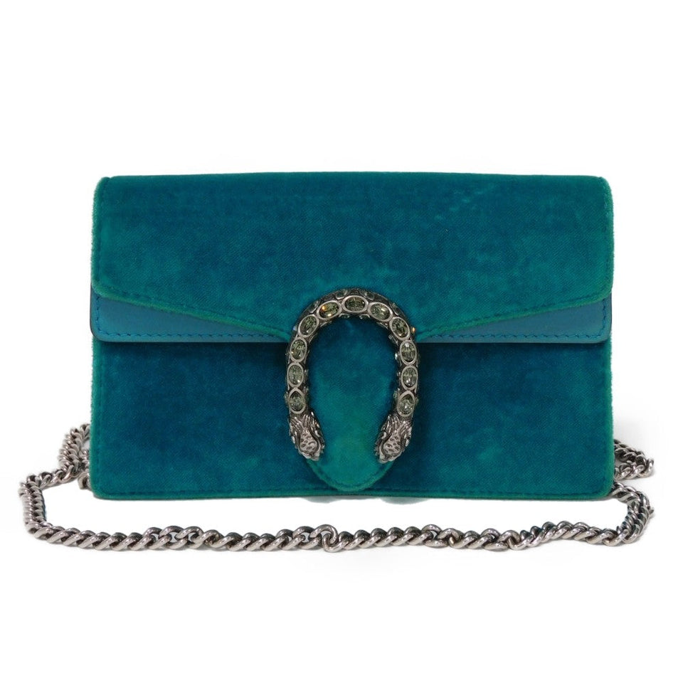 Gucci Shoulder Bag 476432 K4DNN 4471 velvet Turquoise Tiger Head Crystal Dionysus Super Mini Bag Women