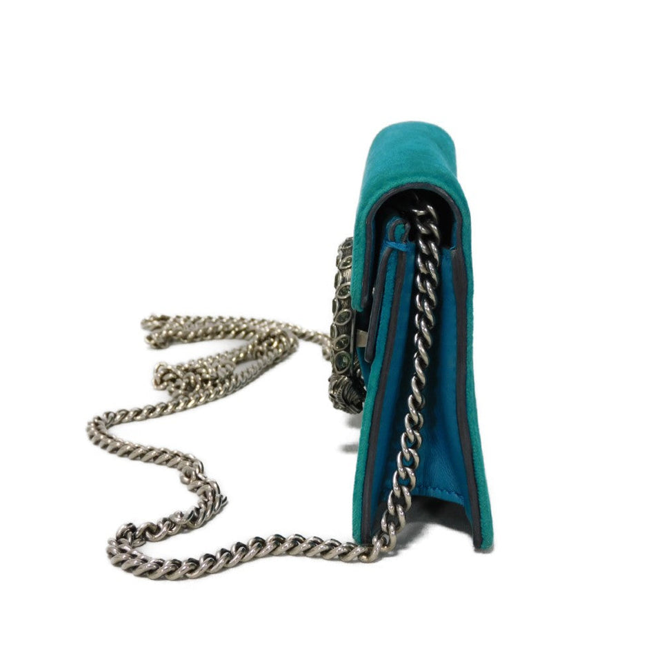 Gucci Shoulder Bag 476432 K4DNN 4471 velvet Turquoise Tiger Head Crystal Dionysus Super Mini Bag Women
