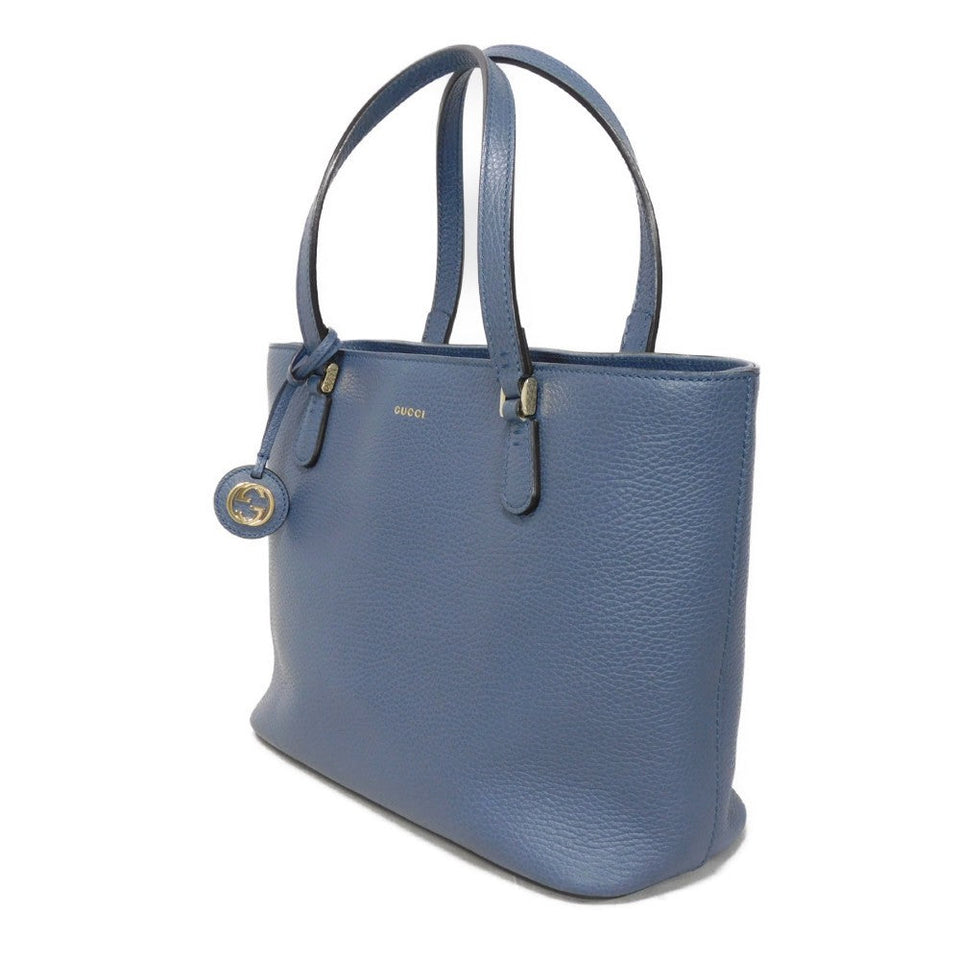 Gucci Tote Bag 388561 Calf leather (embossed) blue Logo foil stamping GG charm Interlocking G tote unisex(Unisex)