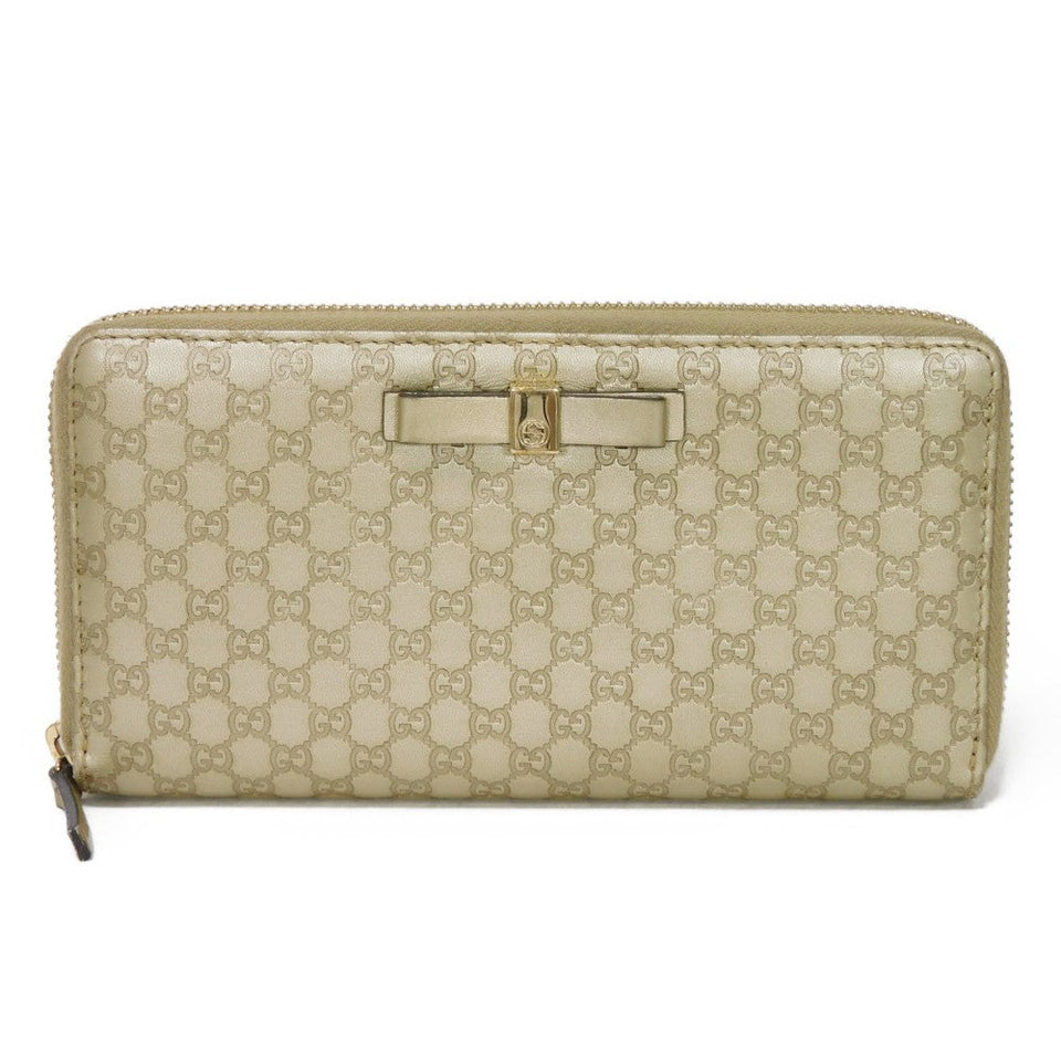 Gucci Long Wallet Purse 388680 GG striped leather Champagne Gold Zip Around Micro GG Shima Guccissima Ribbon Zip Around Wallet Women