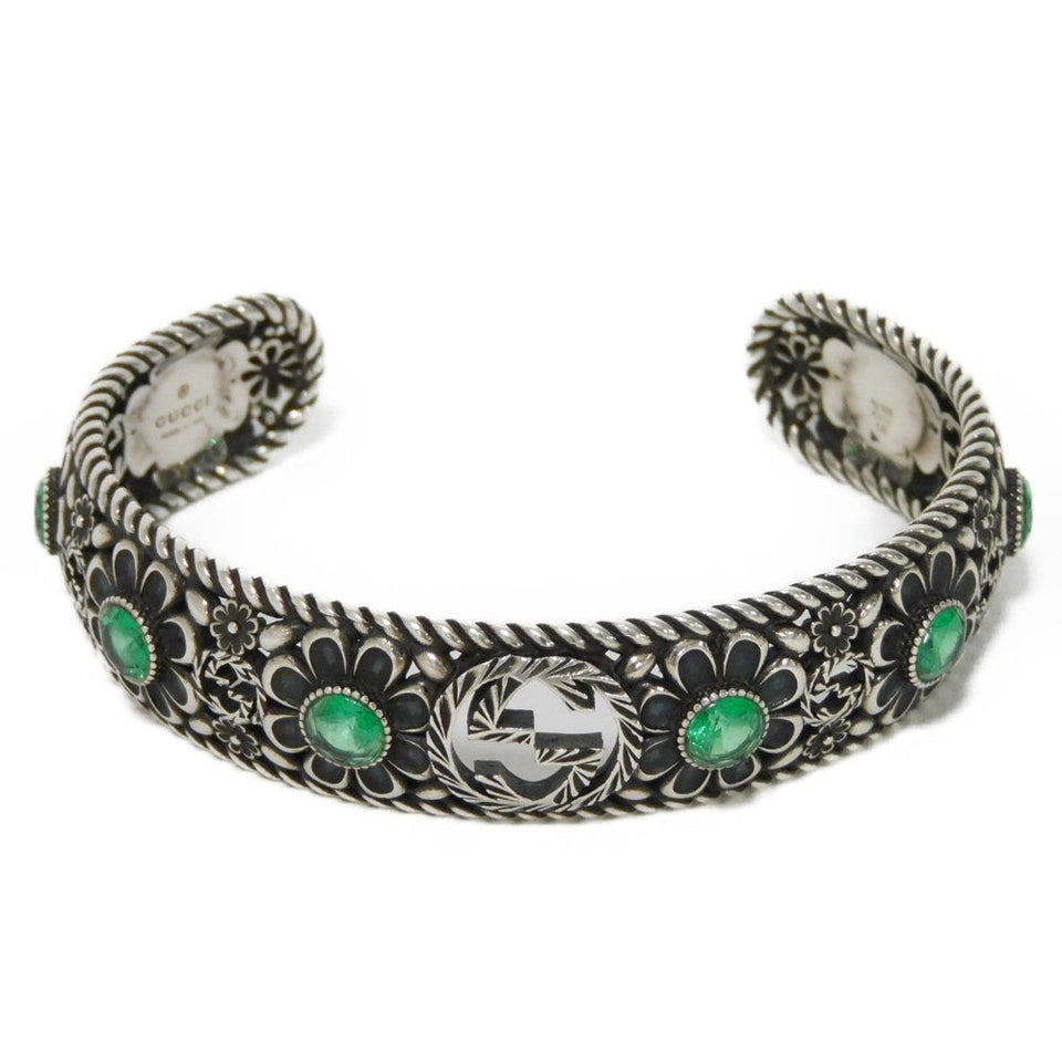 Gucci bracelet 607107 J7457 8137 Ag925 multicolor 16 Double G Arabesque Smoked Interlocking G Flower Crystal Bangle Women
