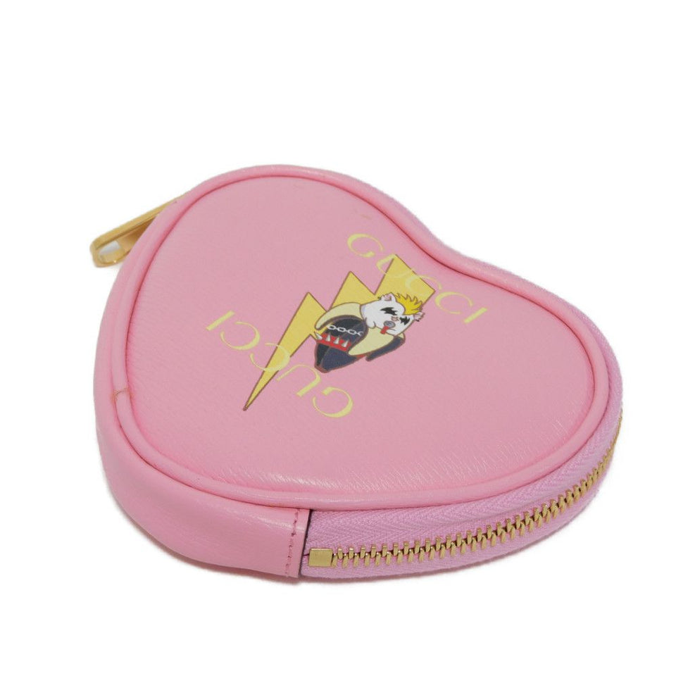 Gucci Coin case 701062 U22AG 5964 Textured leather Light pink Banana Bolt Inazuma Unused logo Bananya Heart Shape Coin Case unisex(Unisex)