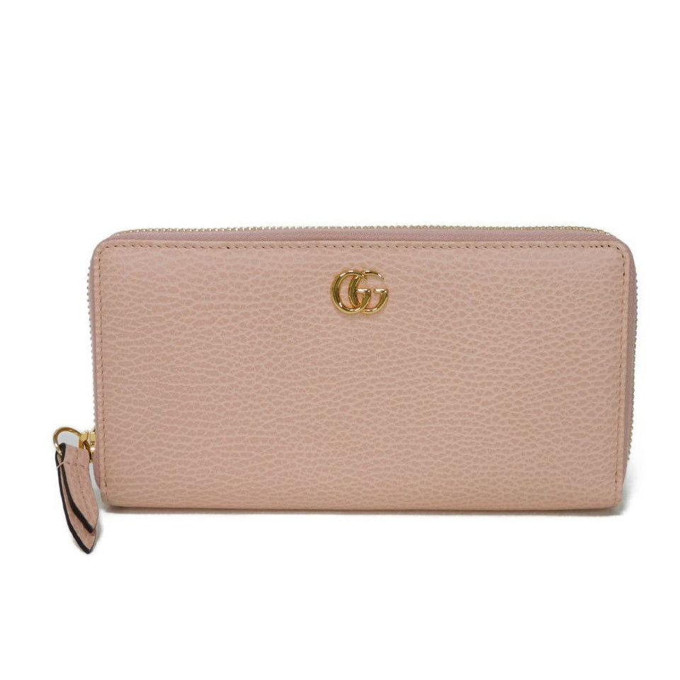 Gucci Long Wallet Purse 456117 CAO0G 5909 Textured leather Perfect pink Pastel Zip Around GG Marmont Double G zip around wallet Women