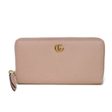 Gucci Long Wallet Purse 456117 CAO0G 5909 Textured leather Perfect pink Pastel Zip Around GG Marmont Double G zip around wallet Women