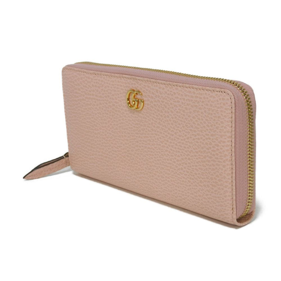 Gucci Long Wallet Purse 456117 CAO0G 5909 Textured leather Perfect pink Pastel Zip Around GG Marmont Double G zip around wallet Women