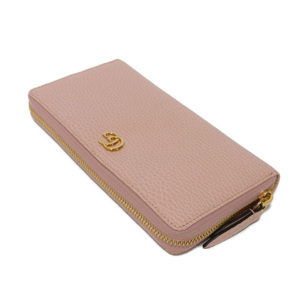 Gucci Long Wallet Purse 456117 CAO0G 5909 Textured leather Perfect pink Pastel Zip Around GG Marmont Double G zip around wallet Women