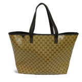 Gucci Tote Bag 211525 GG Crystal Canvas (Plastics finish) beige Plastics coating brown Interlocking G charm GG Crystal Tote unisex(Unisex)