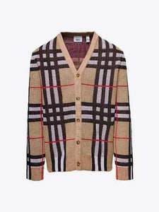 Luxury Burberry Check Technical Cotton Blend Cardigan Archive Beige