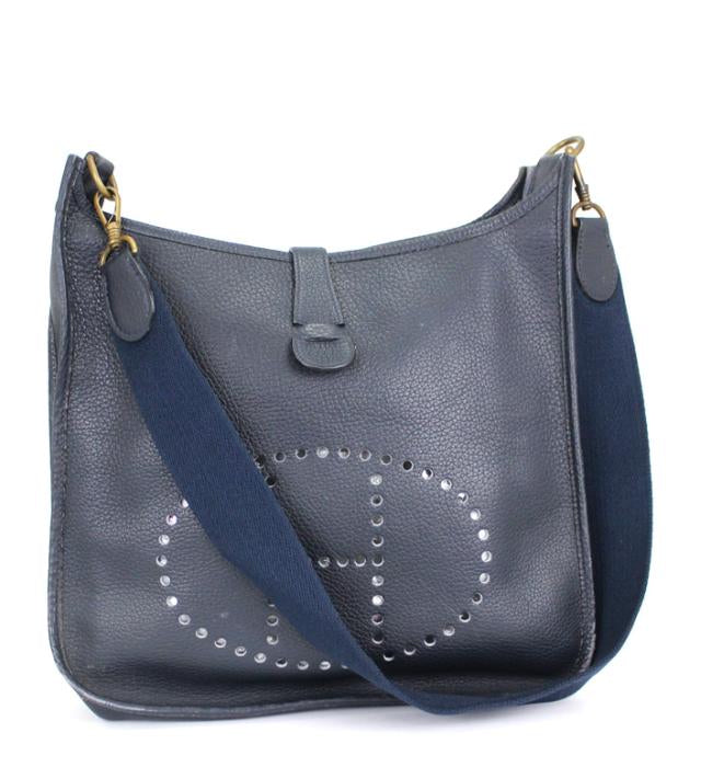 Hermes Evelyn GM Shoulder Bag Taurillon Clemence Navy