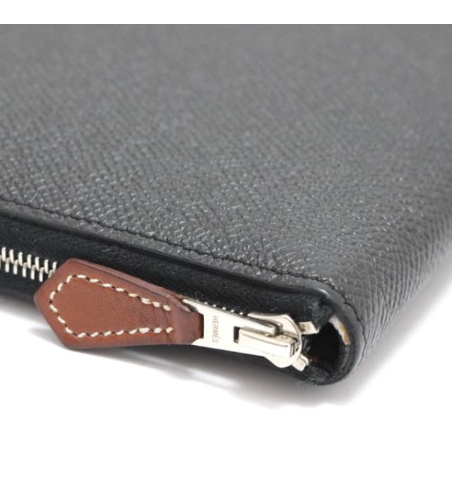 Hermes Azap Round Zipper Long Wallet Epson Black T Engraved