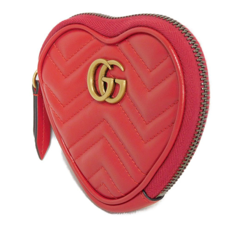 Gucci Coin case 699517 DTDHT 6433 Calf leather Red Current Chevron Keyring, in good condition GG Marmont Double G heart-shaped coin purse Women