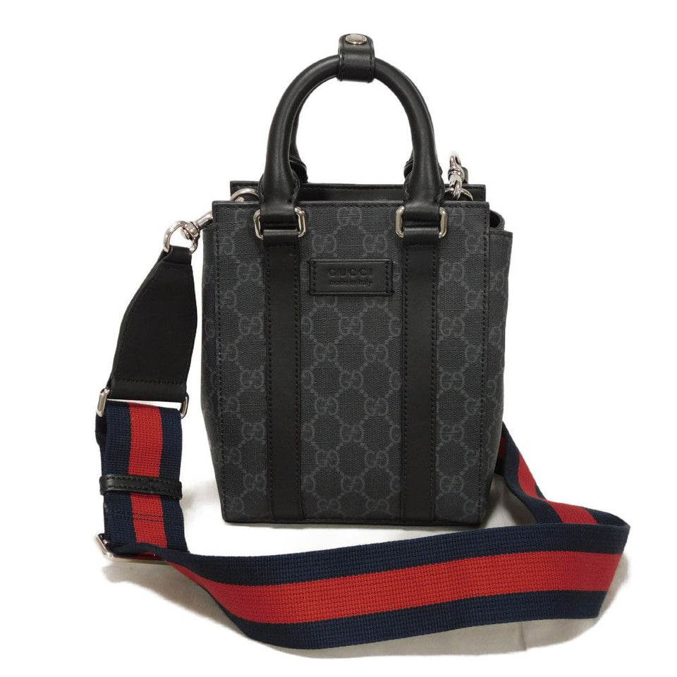 Gucci Handbag 696010 GG Supreme canvas (polyurethane processing) x Calfskin leather black GG Supreme Mini Tote Bag