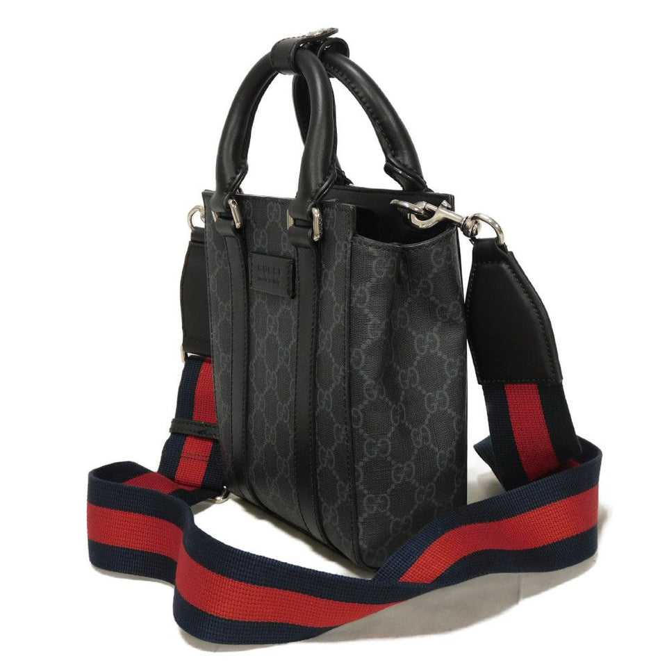Gucci Handbag 696010 GG Supreme canvas (polyurethane processing) x Calfskin leather black GG Supreme Mini Tote Bag