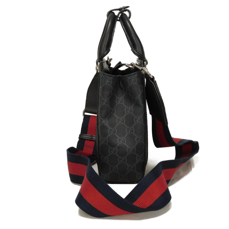 Gucci Handbag 696010 GG Supreme canvas (polyurethane processing) x Calfskin leather black GG Supreme Mini Tote Bag