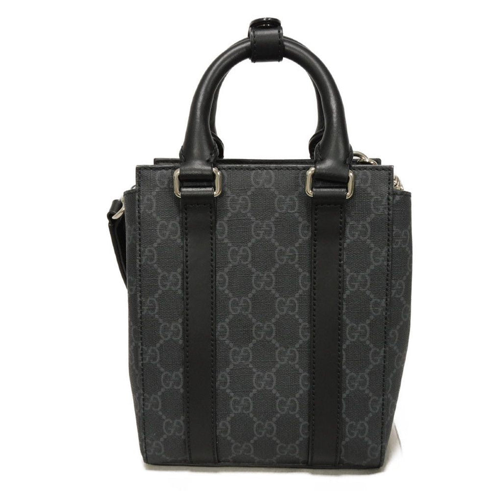 Gucci Handbag 696010 GG Supreme canvas (polyurethane processing) x Calfskin leather black GG Supreme Mini Tote Bag