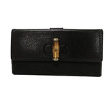 Gucci Long Wallet Purse 137374 GG canvas x calf leather black Long flap wallet GG canvas Bamboo Turnlock Continental Wallet unisex(Unisex)