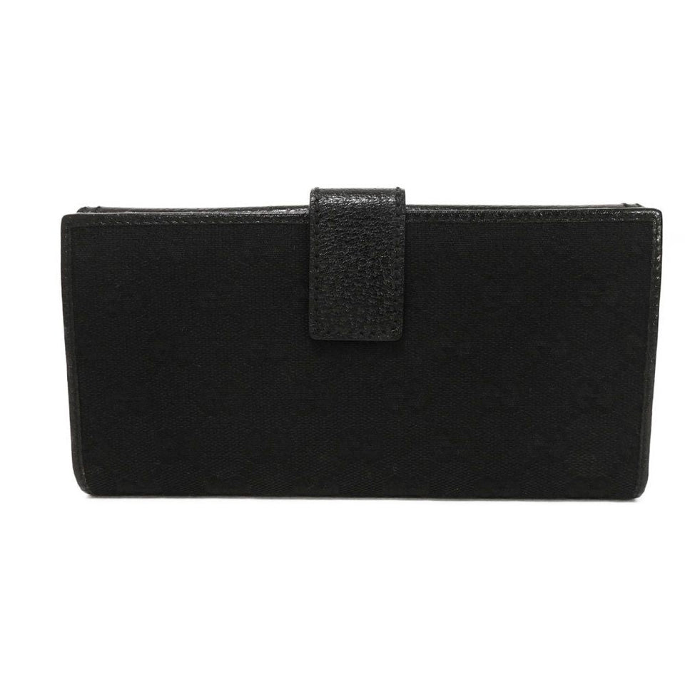 Gucci Long Wallet Purse 137374 GG canvas x calf leather black Long flap wallet GG canvas Bamboo Turnlock Continental Wallet unisex(Unisex)