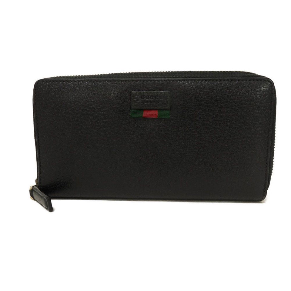 Gucci Long Wallet Purse 435298 DJ21T 1060 Calf leather (embossed) black Web Sherry Zip Around Logo embossing Agora Zip Around Wallet mens