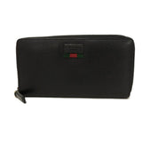 Gucci Long Wallet Purse 435298 DJ21T 1060 Calf leather (embossed) black Web Sherry Zip Around Logo embossing Agora Zip Around Wallet mens