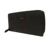 Gucci Long Wallet Purse 435298 DJ21T 1060 Calf leather (embossed) black Web Sherry Zip Around Logo embossing Agora Zip Around Wallet mens