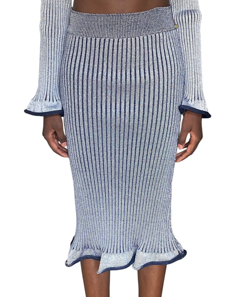 Louis Vuitton 2015 Navy Ribbed Knit Keyhole Sweater Skirt Set - M / US 6
