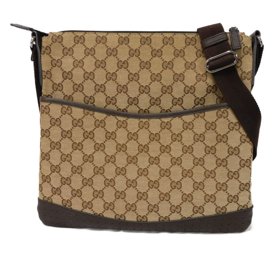 Gucci Shoulder Bag 145857 GG canvas x calf leather beige GG canvas Perforated leather messenger bag