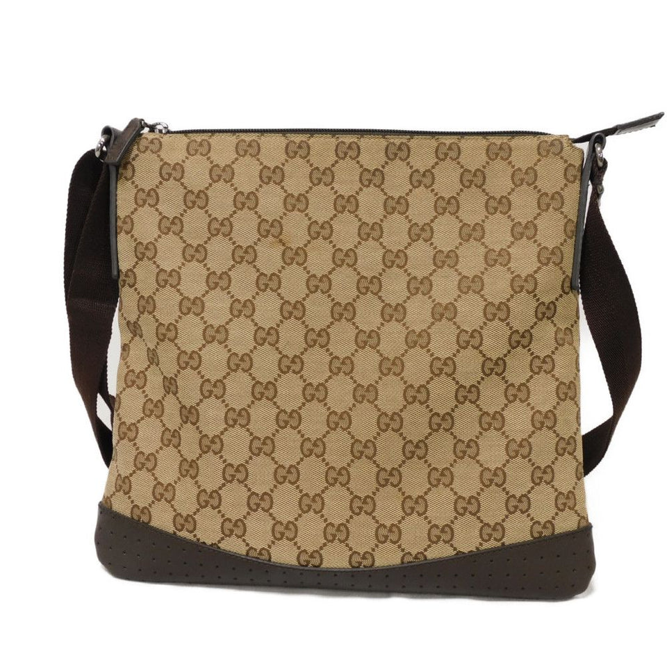 Gucci Shoulder Bag 145857 GG canvas x calf leather beige GG canvas Perforated leather messenger bag