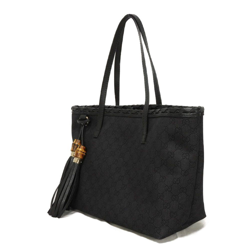 Gucci Tote Bag 354665 GG denim canvas x calf leather black Tassel charm GG denim tote