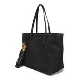 Gucci Tote Bag 354665 GG denim canvas x calf leather black Tassel charm GG denim tote