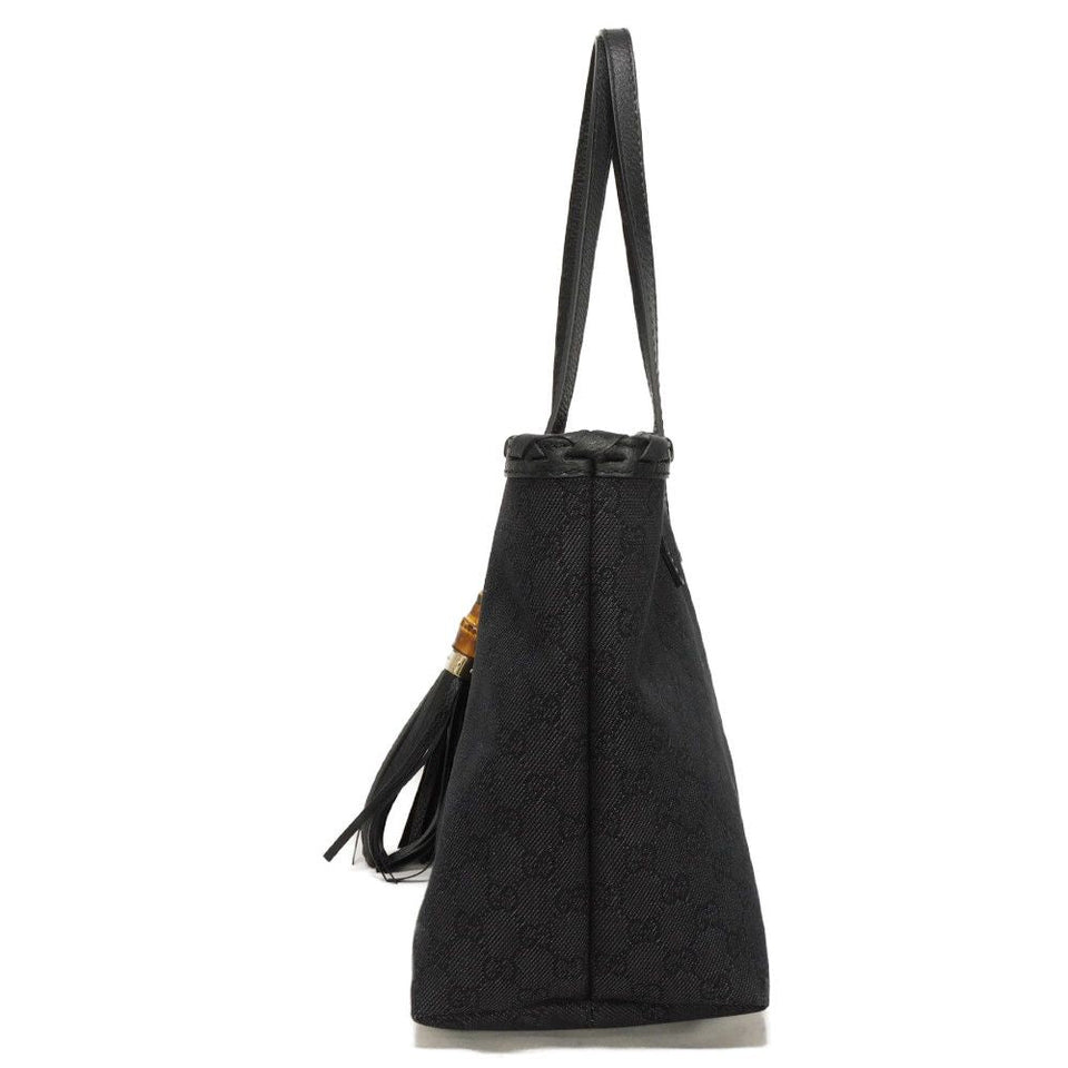 Gucci Tote Bag 354665 GG denim canvas x calf leather black Tassel charm GG denim tote