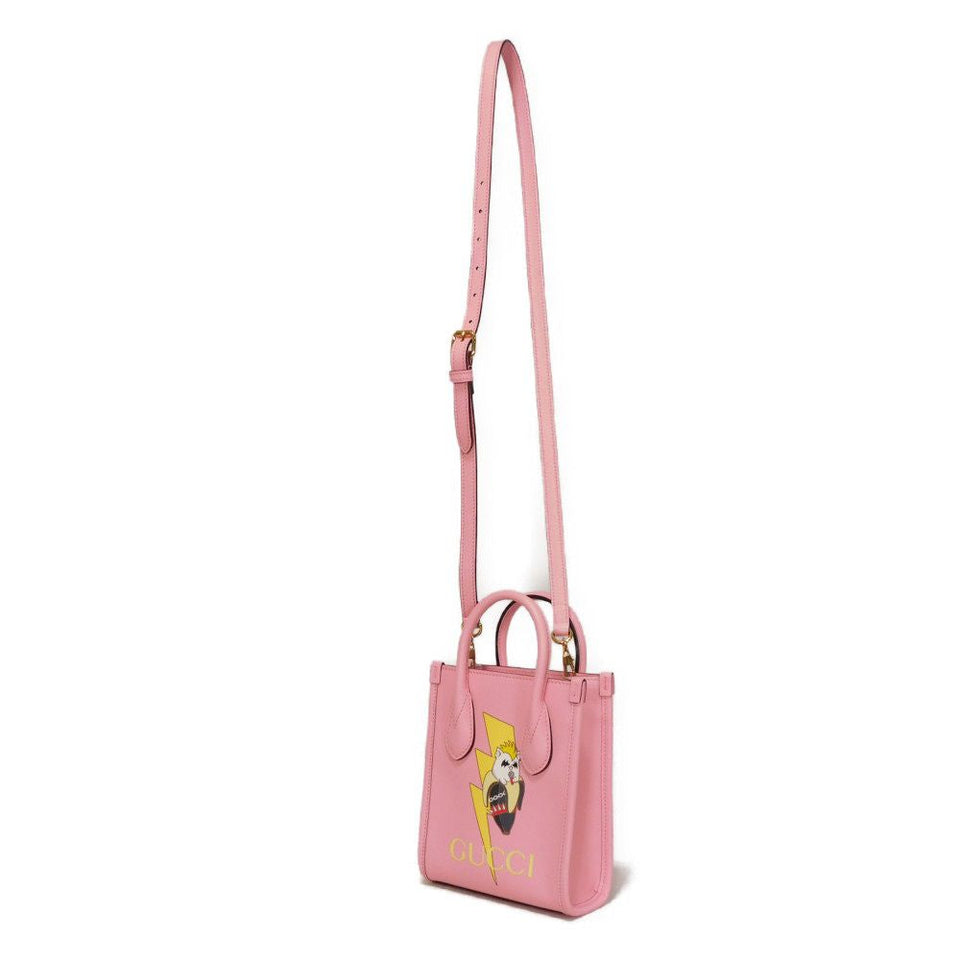 Gucci Shoulder Bag 671623 U22AG 5964 Textured leather Light pink Banana Bolt Inazuma Pastel 2WAY Crossbody logo Bananya Mini Tote unisex(Unisex)
