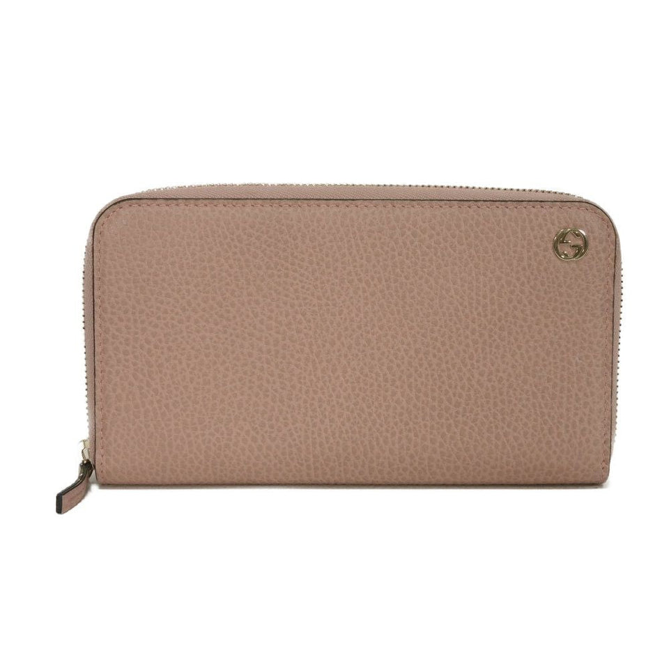 Gucci Long Wallet Purse 449347 CAO0G 5806 Calf leather (embossed) Soft pink Interlocking G Double G zip around wallet