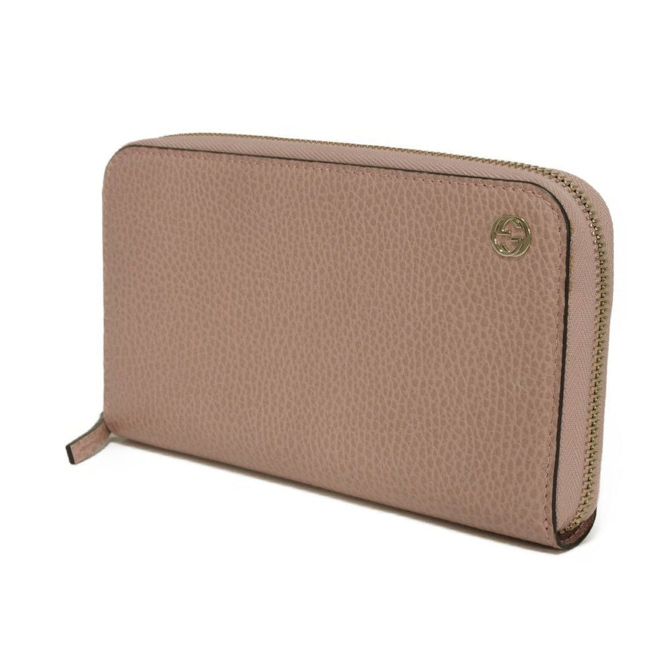 Gucci Long Wallet Purse 449347 CAO0G 5806 Calf leather (embossed) Soft pink Interlocking G Double G zip around wallet