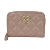 Chanel Coco Pearl Zip Coin Purse Lambskin Coin Case