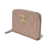 Chanel Coco Pearl Zip Coin Purse Lambskin Coin Case
