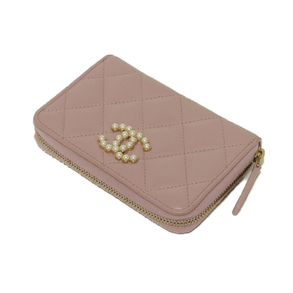 Chanel Coco Pearl Zip Coin Purse Lambskin Coin Case