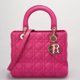Christian Dior Pink Lady Dior in Cannage Lambskin Leather with Gold Hardware Medium