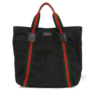 Gucci Tote Bag 189669 GG canvas x calf leather (embossed) black Logo embossing GG canvas tote